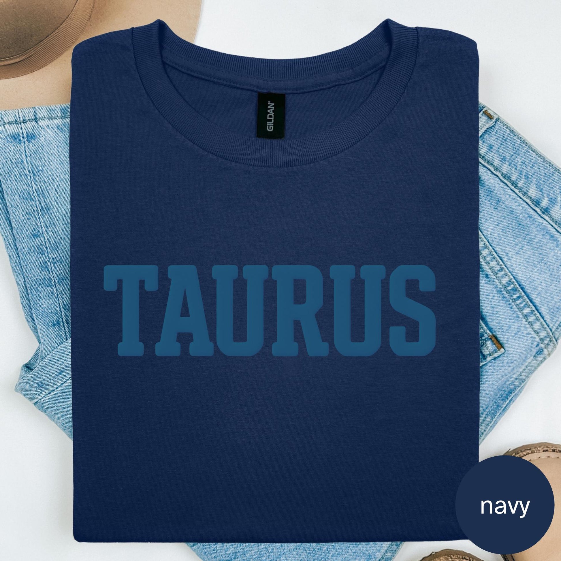 NAVY Taurus Zodiac Puff Print Sweatshirt T-shirt Hoodie Birthday Astrology Top