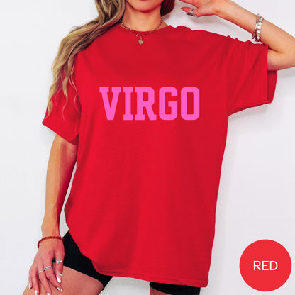 HOT PINK on RED Virgo Zodiac Puff Print Sweatshirt T-shirt Hoodie Birthday Astrology Top