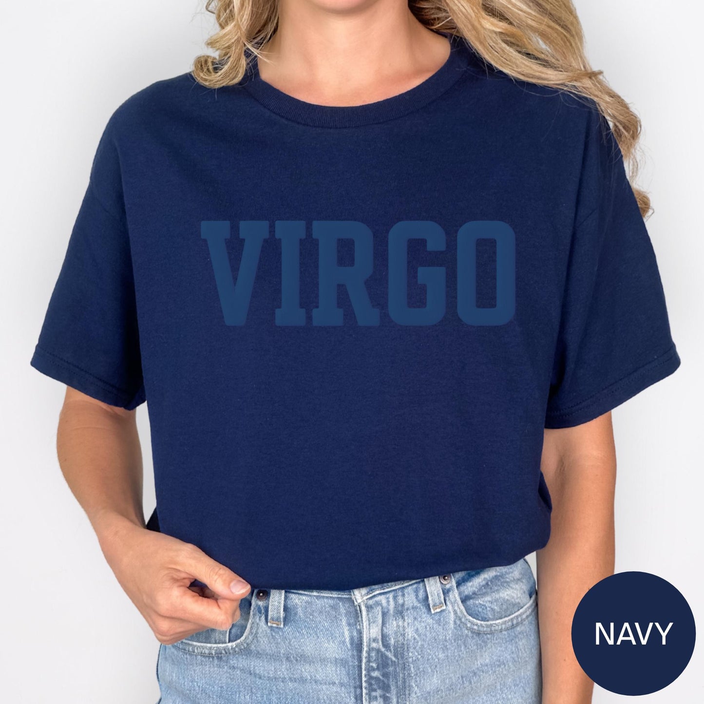 NAVY Virgo Zodiac Puff Print Sweatshirt T-shirt Hoodie Birthday Astrology Top