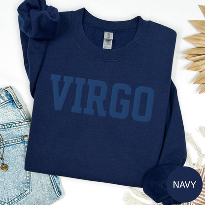 NAVY Virgo Zodiac Puff Print Sweatshirt T-shirt Hoodie Birthday Astrology Top