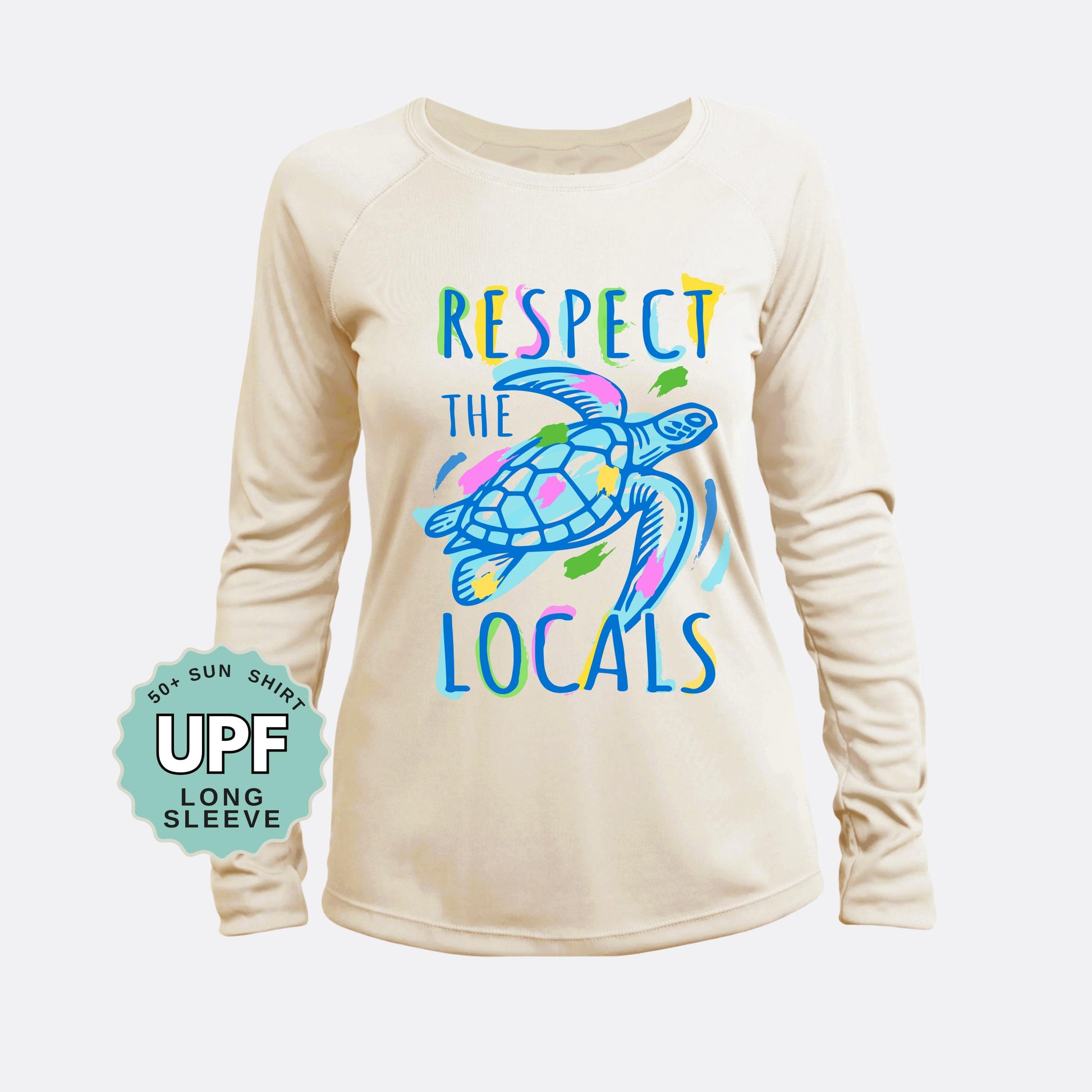 Respect the Locals Turtle Sun Shirt UPF 50, Beach Lover Sun Shirt, Coastal Long Sleeve UV Protection