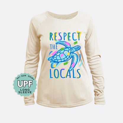 Respect the Locals Turtle Sun Shirt UPF 50, Beach Lover Sun Shirt, Coastal Long Sleeve UV Protection