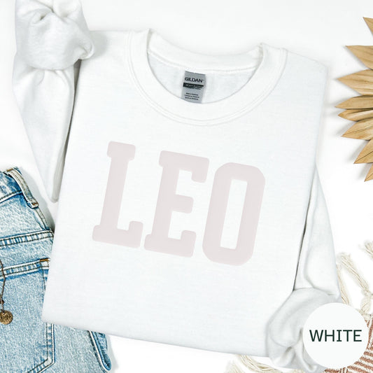 WHITE Leo Zodiac Puff Print Sweatshirt T-shirt Hoodie Birthday Astrology Top