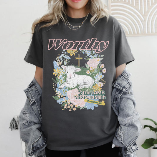 Worthy is the Lamb who was Slain Christian Easter Graphic T-shirt