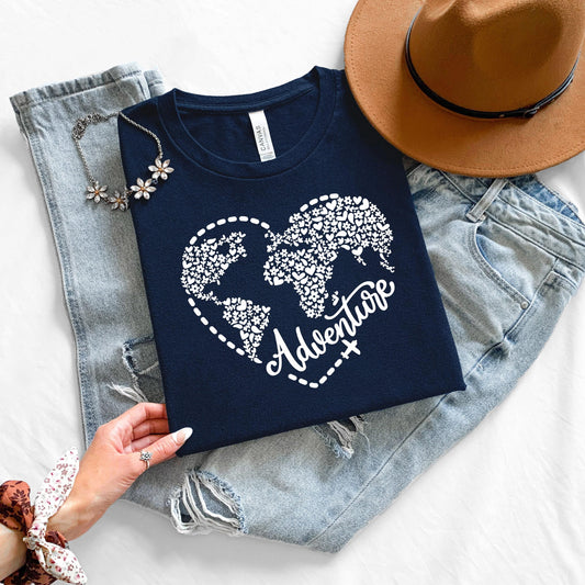 adventure shirt with heart graphic outdoor tee travel shirt hiking nature lover top minimalist adventure tee