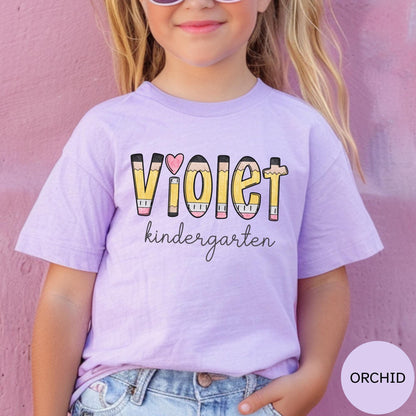 personalized kindergarten pencil name shirt youth comfort colors kids back to school shirt cute first day name tee for kindergarten photos