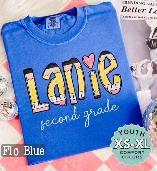 Personalized Second Grade Pencil Name Shirt - Comfort Colors Back to School Tee