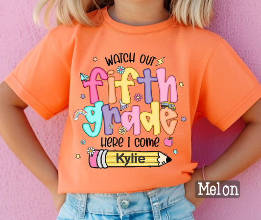 Personalized 5th Grade Back to School Shirt: Custom Name Tee