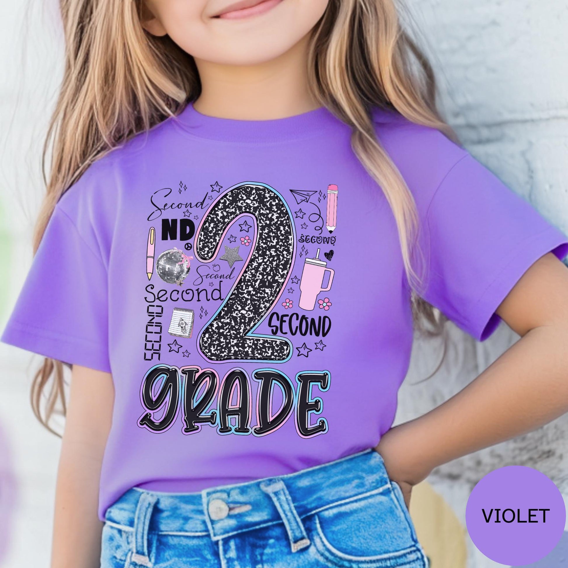 Second Grade Girl Shirt Back to School Tee 2nd Grade First Day Outfit for Daughter Cute Kids T-Shirt, School Photos, Gift for Second Grade