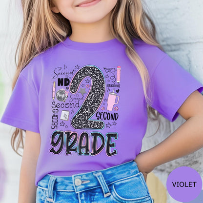Second Grade Girl Shirt Back to School Tee 2nd Grade First Day Outfit for Daughter Cute Kids T-Shirt, School Photos, Gift for Second Grade