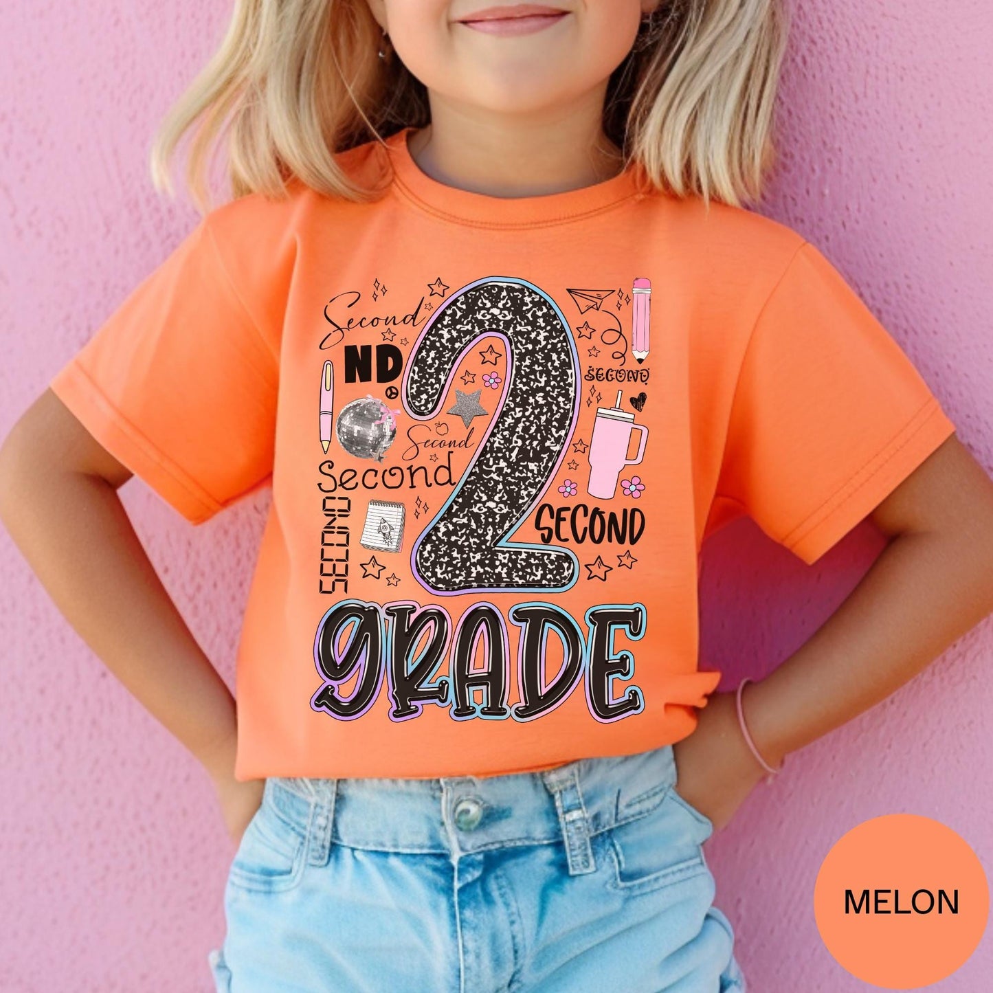 Second Grade Girl Shirt Back to School Tee 2nd Grade First Day Outfit for Daughter Cute Kids T-Shirt, School Photos, Gift for Second Grade