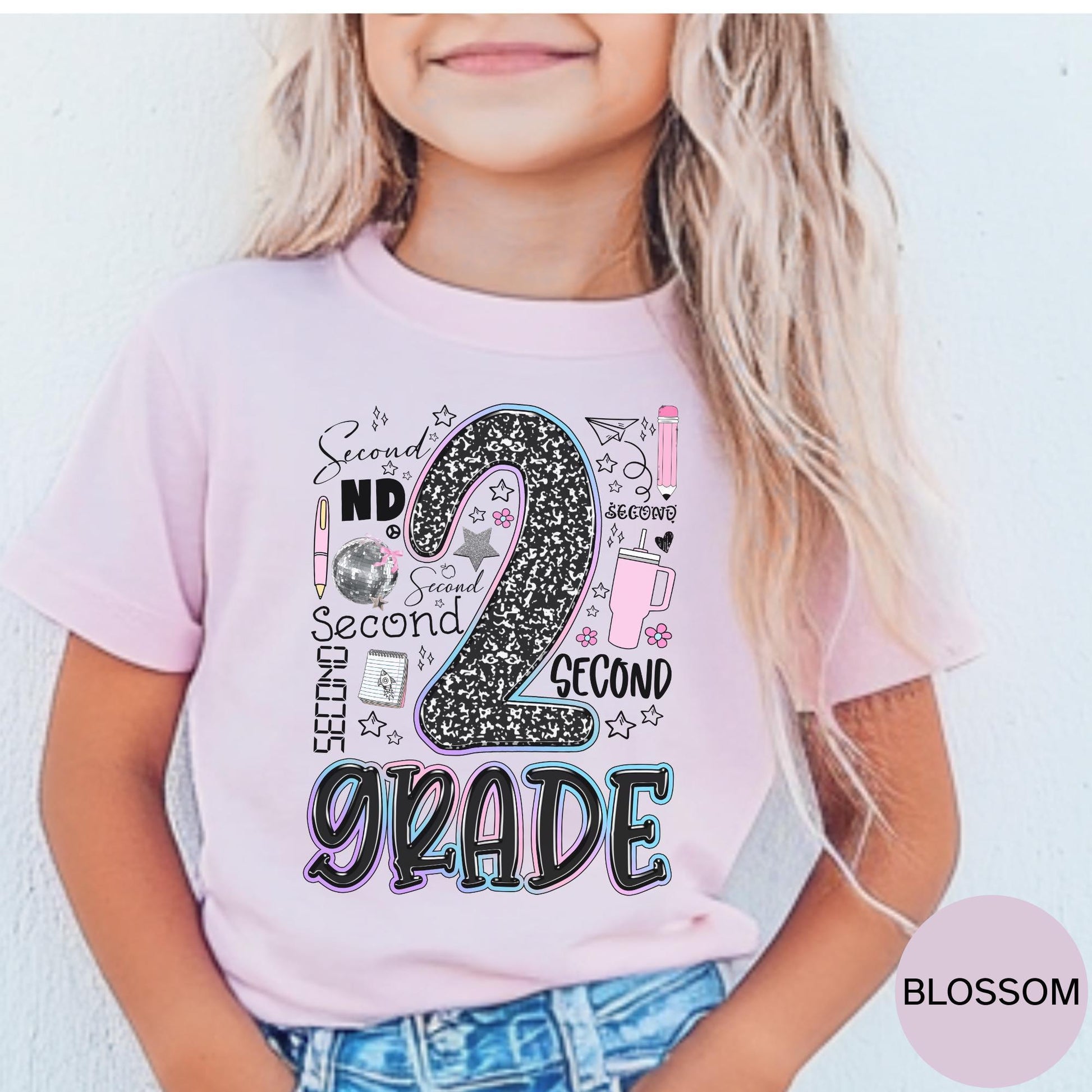 Second Grade Girl Shirt Back to School Tee 2nd Grade First Day Outfit for Daughter Cute Kids T-Shirt, School Photos, Gift for Second Grade