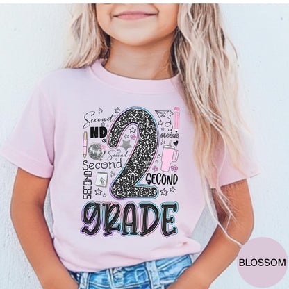 Second Grade Girl Shirt Back to School Tee 2nd Grade First Day Outfit for Daughter Cute Kids T-Shirt, School Photos, Gift for Second Grade