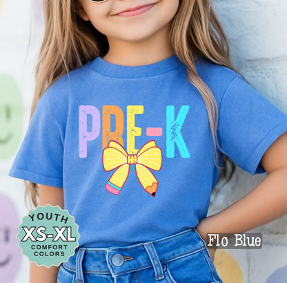 Pre-K Girls Back to School Shirt: Bow & Pencil Design
