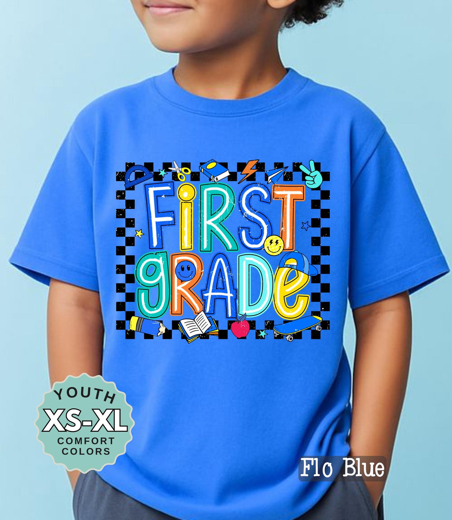First Grade Boys Back to School Shirt: Comfort Colors Cotton Tee