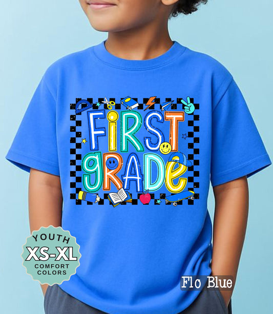 First Grade Boys Back to School Shirt: Comfort Colors Cotton Tee