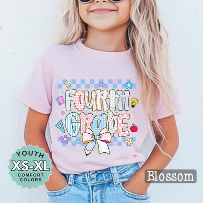 Fourth grade girls shirt 4th grade back to school tee first day of school t-shirt cute kids outfit school photo day top fun grade shirt