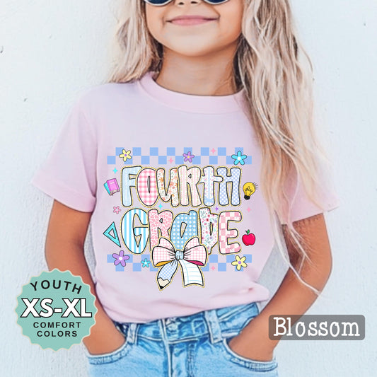 Fourth grade girls shirt 4th grade back to school tee first day of school t-shirt cute kids outfit school photo day top fun grade shirt