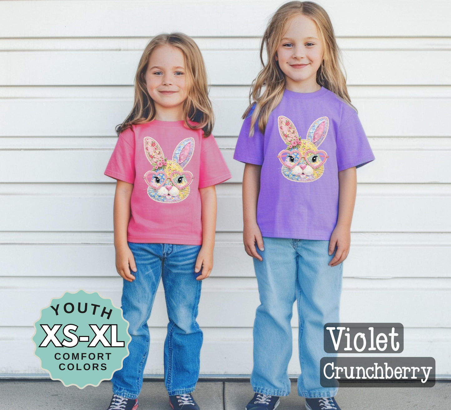 Kids Easter Bunny Shirt Patchwork Glasses Spring Tee