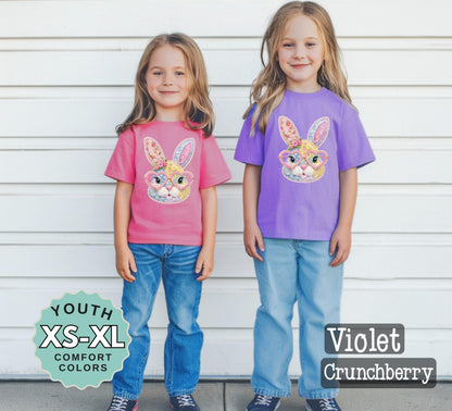Kids Easter Bunny Shirt Patchwork Glasses Spring Tee