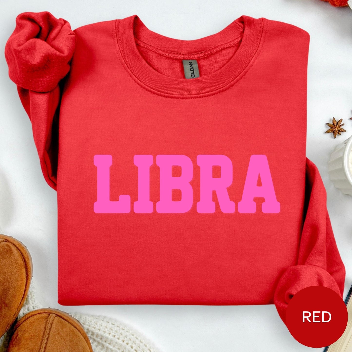HOT PINK on RED Libra Zodiac Puff Print Sweatshirt T-shirt Hoodie Birthday Astrology Top