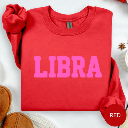 HOT PINK on RED Libra Zodiac Puff Print Sweatshirt T-shirt Hoodie Birthday Astrology Top