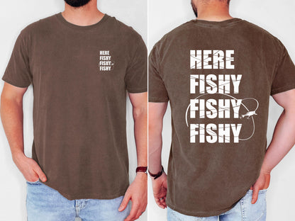 Funny Fishing T-Shirt: Here Fishy, Comfort Colors Lake Life Tee