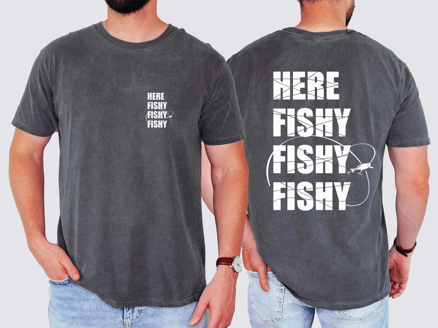 Funny Fishing T-Shirt: Here Fishy, Comfort Colors Lake Life Tee