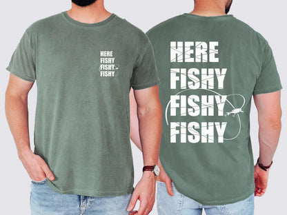 Funny Fishing T-Shirt: Here Fishy, Comfort Colors Lake Life Tee