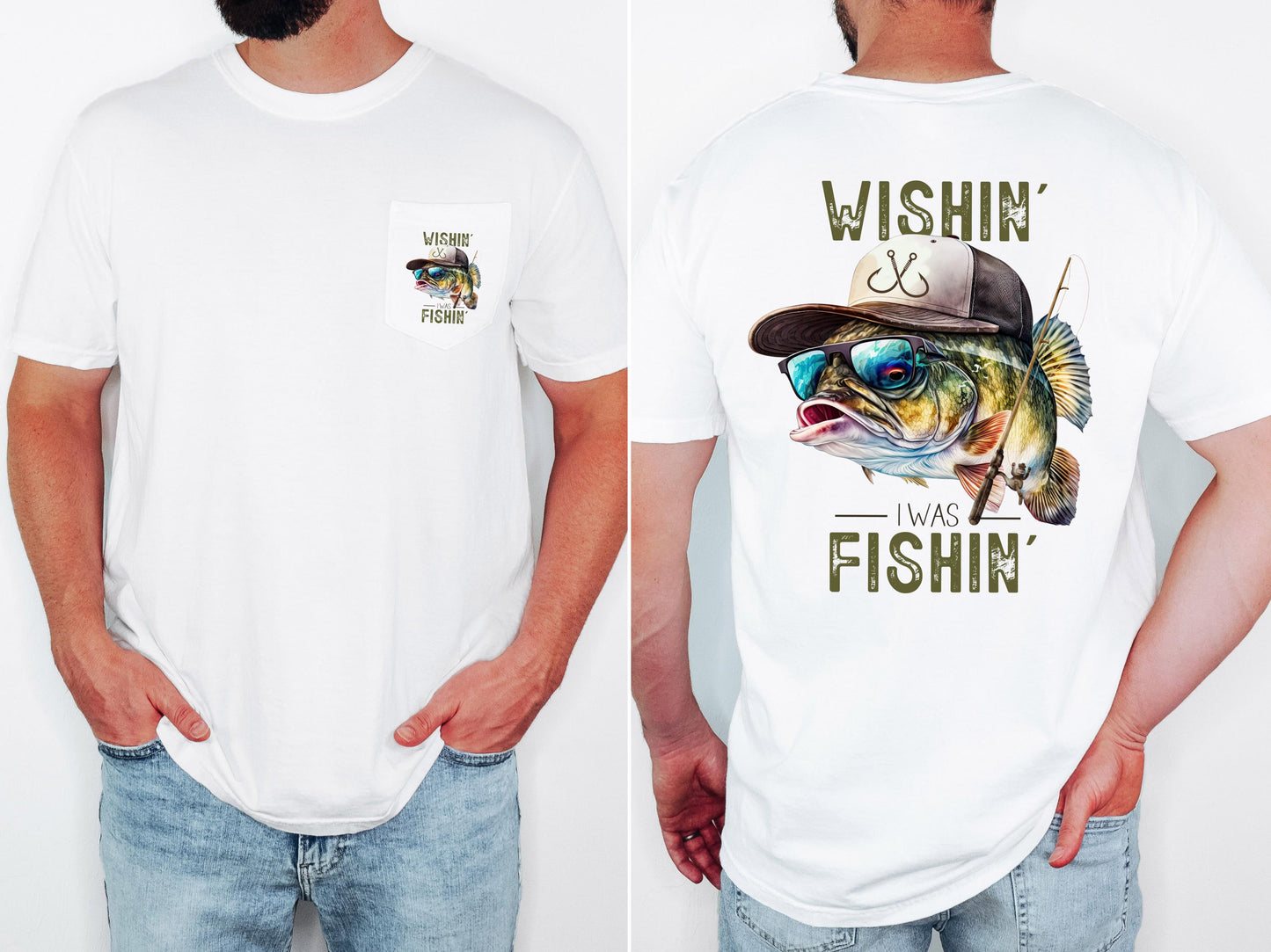 Funny Fishing Shirt Wishin I Was Fishin Comfort Colors Pocket Tee Lake Life Shirt
