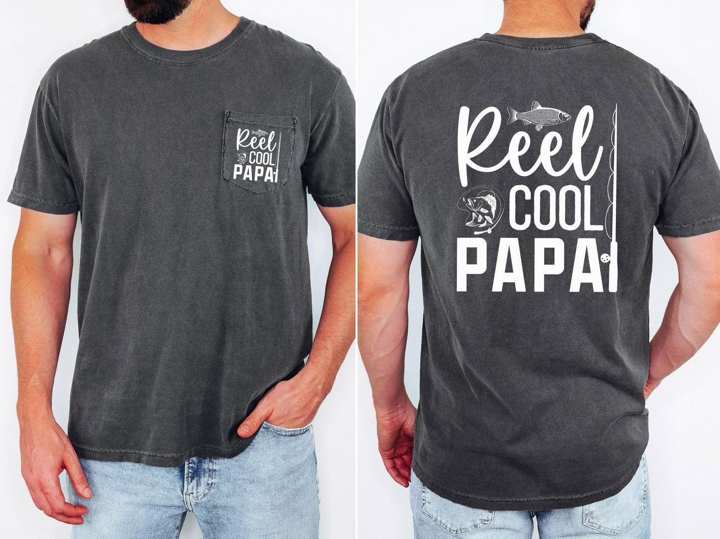 reel cool papa comfort colors pocket tee fishing tshirt funny dad shirt fathers day gift lake day top boat trip fisherman tee outdoor life