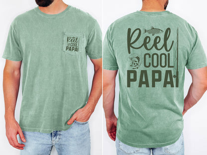 reel cool papa comfort colors pocket tee fishing tshirt funny dad shirt fathers day gift lake day top boat trip fisherman tee outdoor life
