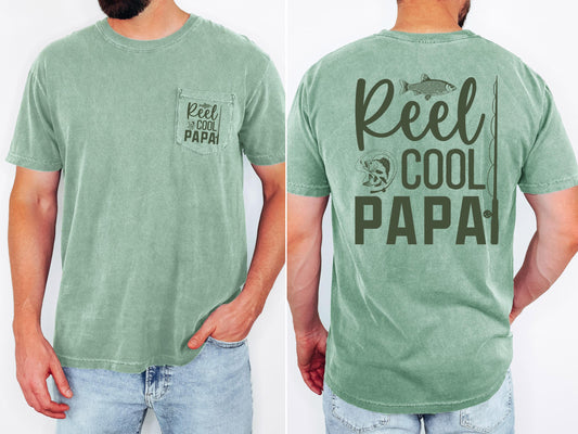 reel cool papa comfort colors pocket tee fishing tshirt funny dad shirt fathers day gift lake day top boat trip fisherman tee outdoor life