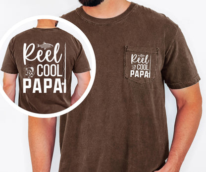 reel cool papa comfort colors pocket tee fishing tshirt funny dad shirt fathers day gift lake day top boat trip fisherman tee outdoor life