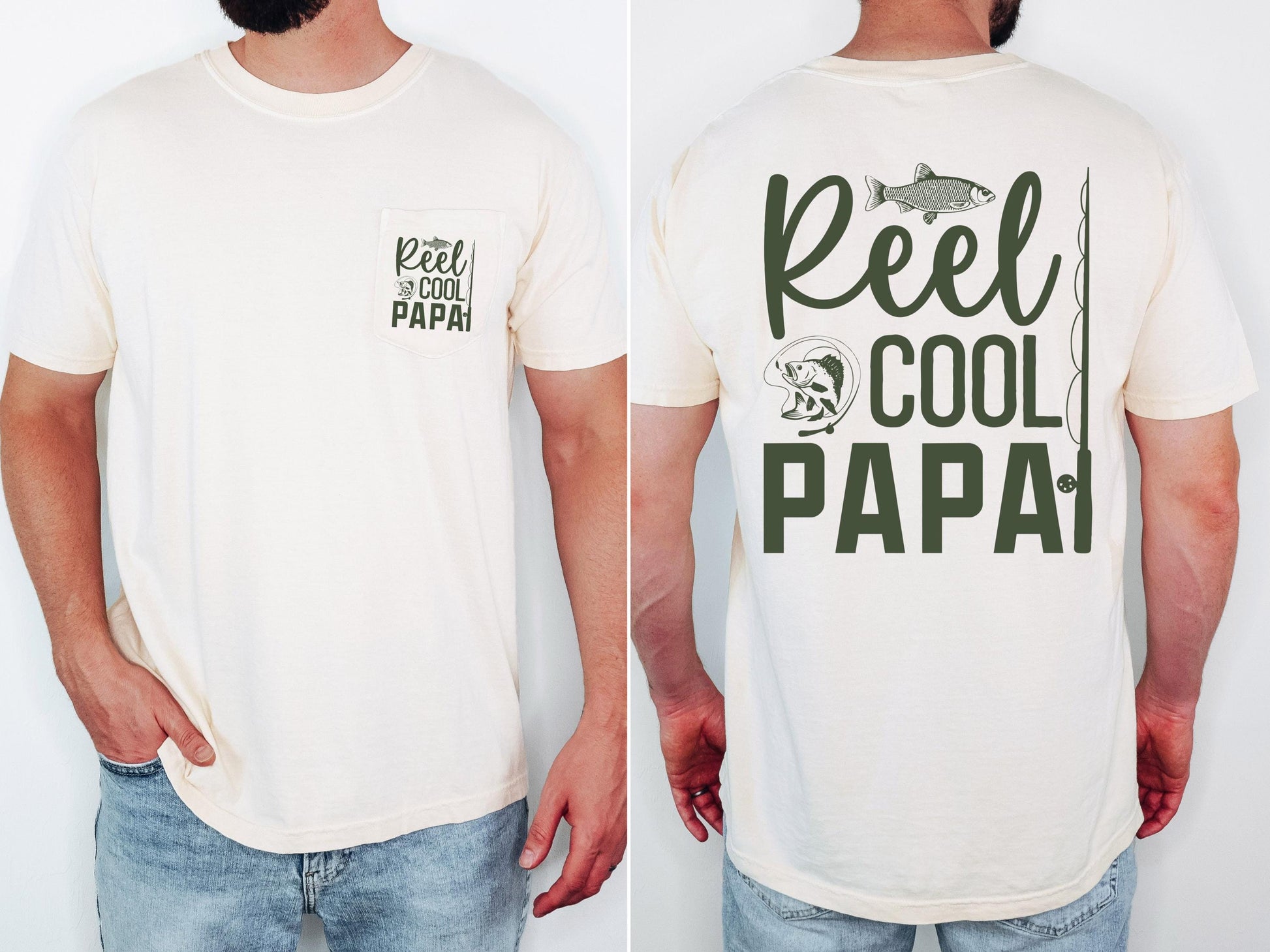 reel cool papa comfort colors pocket tee fishing tshirt funny dad shirt fathers day gift lake day top boat trip fisherman tee outdoor life