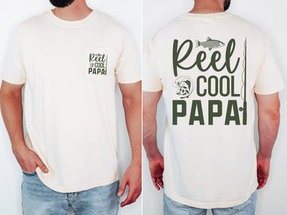 reel cool papa comfort colors pocket tee fishing tshirt funny dad shirt fathers day gift lake day top boat trip fisherman tee outdoor life