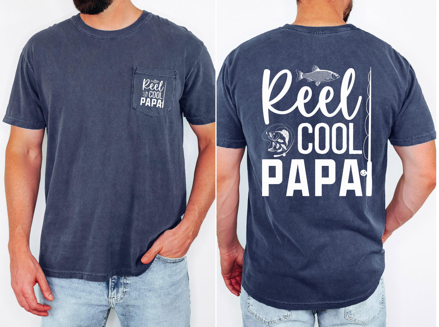 reel cool papa comfort colors pocket tee fishing tshirt funny dad shirt fathers day gift lake day top boat trip fisherman tee outdoor life