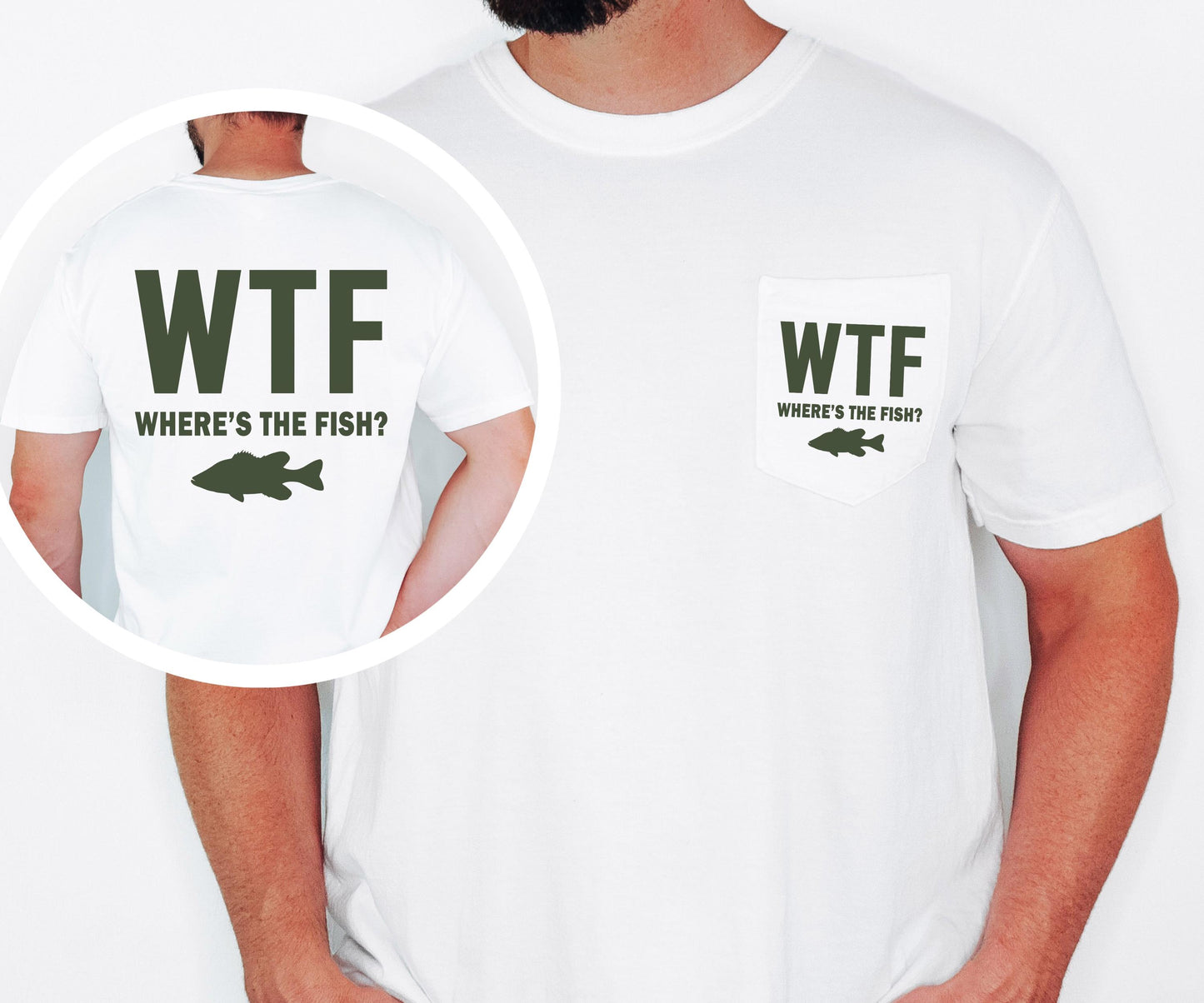 WTF Wheres the Fish T-Shirt: Funny Angler Gift, Comfort Colors Pocket Tee