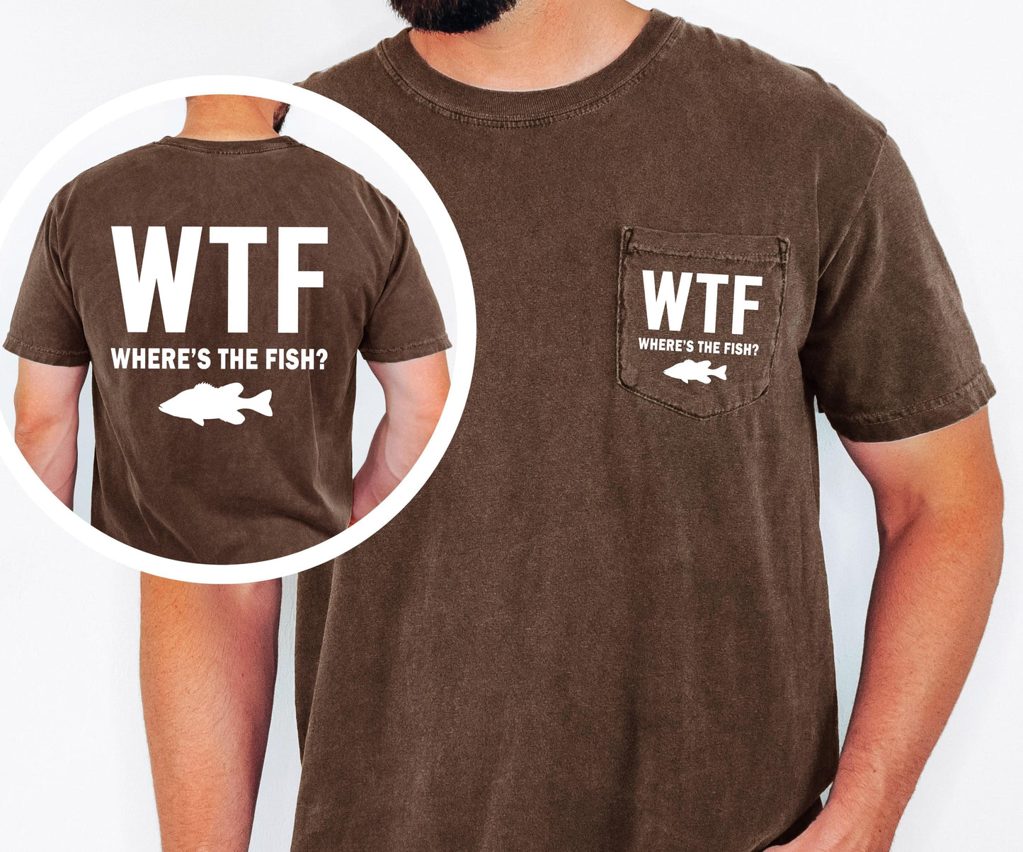 WTF Wheres the Fish T-Shirt: Funny Angler Gift, Comfort Colors Pocket Tee