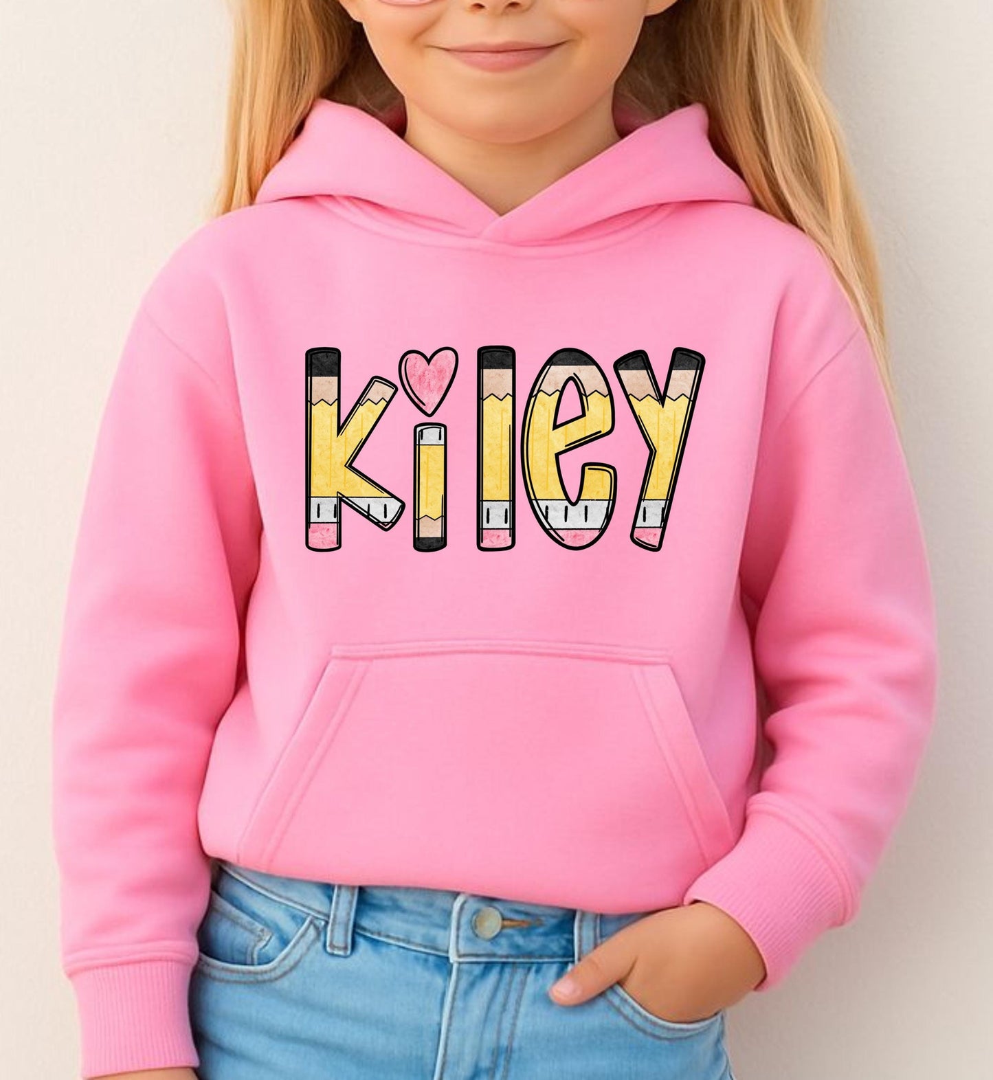 Personalized Kids Hoodie: Custom Name Pencil Design - Back to School