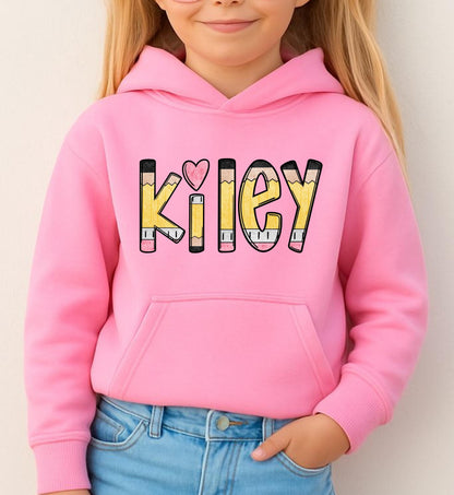 Personalized Kids Hoodie: Custom Name Pencil Design - Back to School