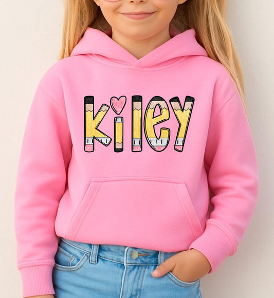 Personalized Kids Hoodie: Custom Name Pencil Design - Back to School
