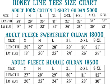 a chart that provides size charts for three different types of clothing items: adult 100% cotton T-shirts, adult fleece sweatshirts, and adult fleece hoodies. The chart lists the sizes and corresponding measurements for each type of clothing item, allowing users to easily determine the appropriate size based on their preferences or body measurements.