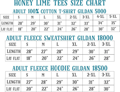 a chart that provides size charts for three different types of clothing items: adult 100% cotton T-shirts, adult fleece sweatshirts, and adult fleece hoodies. The chart lists the sizes and corresponding measurements for each type of clothing item, allowing users to easily determine the appropriate size based on their preferences or body measurements.