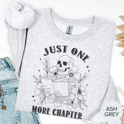 Introvert Book Shirt: Just One More Chapter Skeleton Sweatshirt, Bookish Hoodie