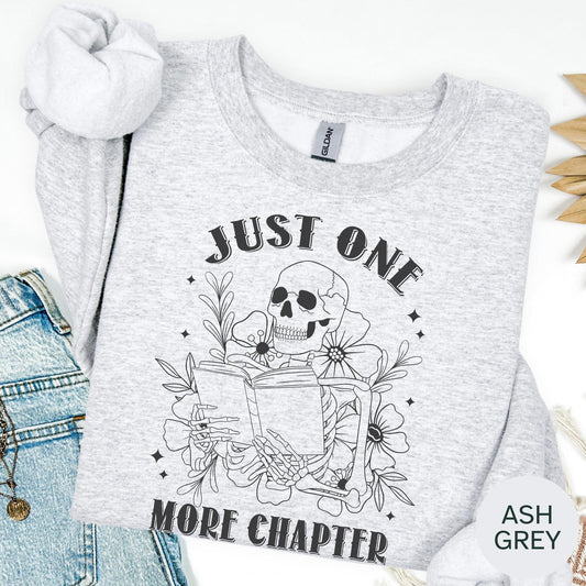 Introvert Book Shirt: Just One More Chapter Skeleton Sweatshirt, Bookish Hoodie
