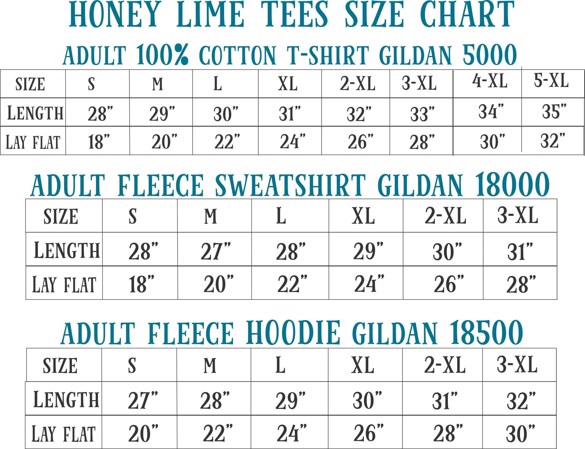 a chart that provides size charts for three different types of clothing items: adult 100% cotton T-shirts, adult fleece sweatshirts, and adult fleece hoodies. The chart lists the sizes and corresponding measurements for each type of clothing item, allowing users to easily determine the appropriate size based on their preferences or body measurements.