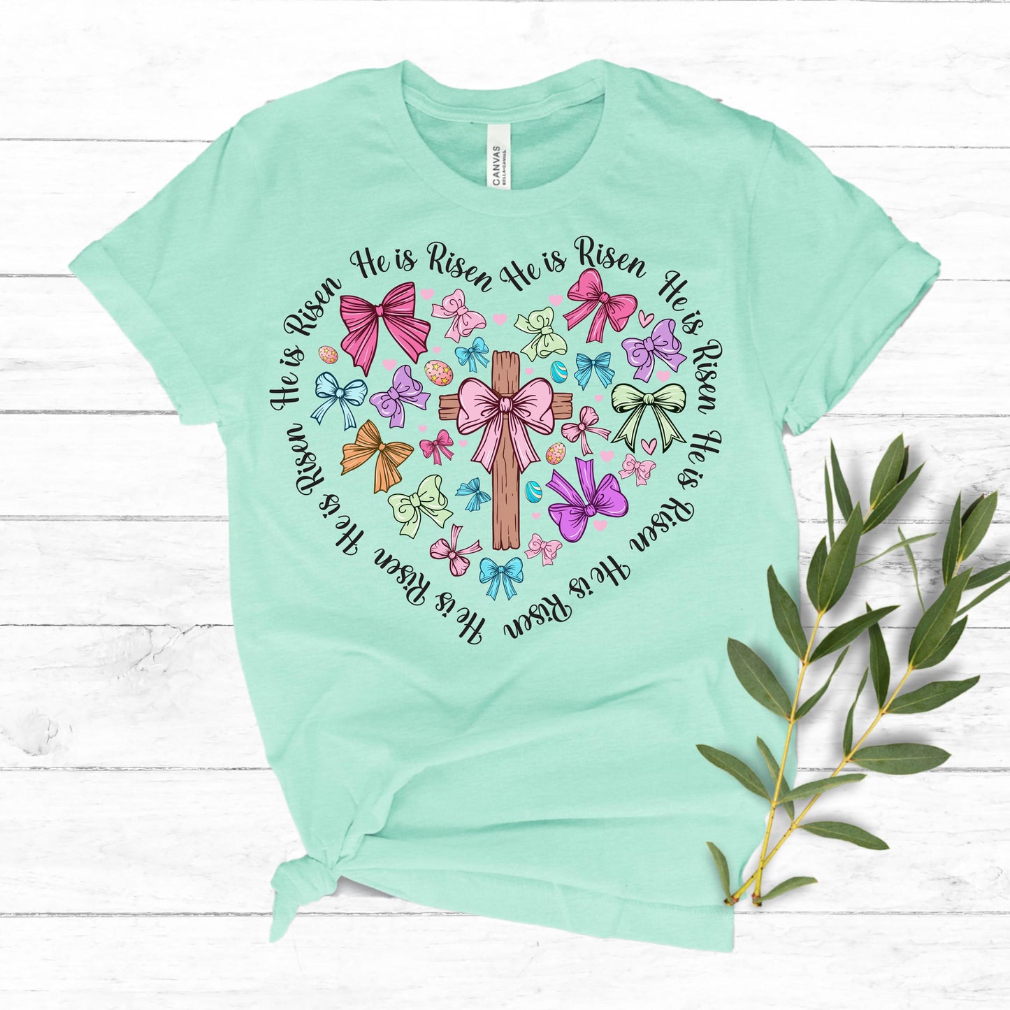 Easter He is Risen Cross with Bows Shirt - Kids Easter T-shirt Adult, Youth, Toddler Soft, Comfortable Cotton Tee