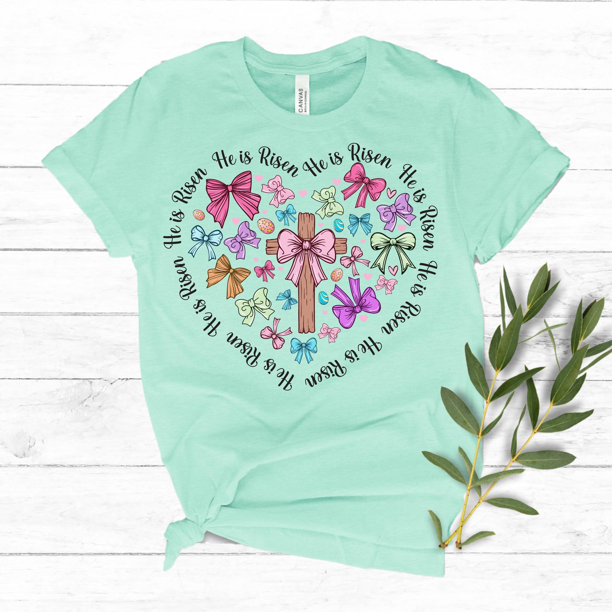 Easter He is Risen Cross with Bows Shirt - Kids Easter T-shirt Adult, Youth, Toddler Soft, Comfortable Cotton Tee