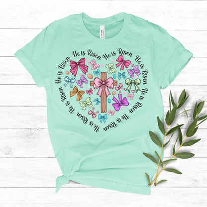 Easter He is Risen Cross with Bows Shirt - Kids Easter T-shirt Adult, Youth, Toddler Soft, Comfortable Cotton Tee